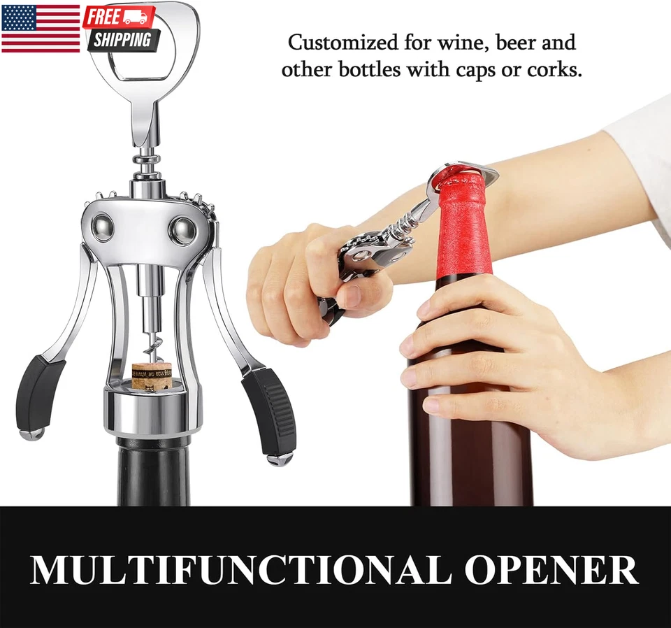 Heavy Duty Zinc Alloy Wing Corkscrew Wine Opener Premium Beer Bottle Opener Kitchen Bar Tool
